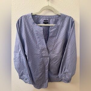 Talbots Light Blue with Red Polka Dot Long Sleeve V Neck Tunic Blouse Size 2X